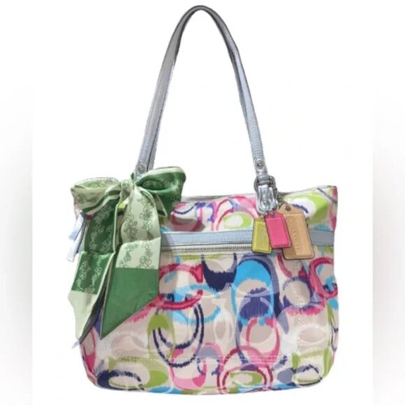 Coach Poppy Rainbow Cs with Silver Trim, 3 Coach Hang Tags and Unbranded Twilly - Picture 1 of 6